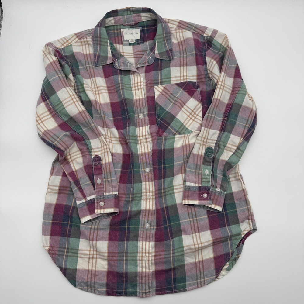 American Eagle Womens Plaid‎ Button Down Shirt Small Oversized Flannel Top